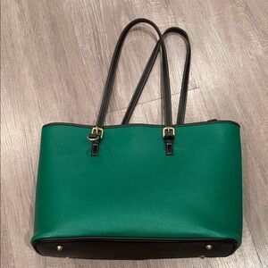 Nordstrom Green Tote with Black Trim and Gold Hardware